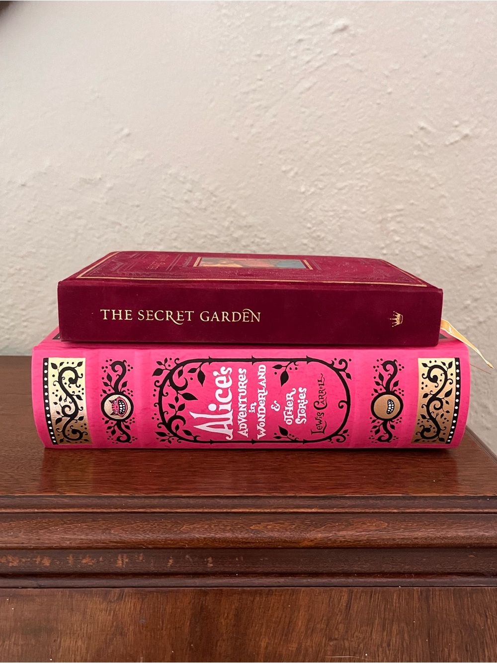 Luxury Pink and Red Decorative Books Alice in Wonderland and Secret Garden